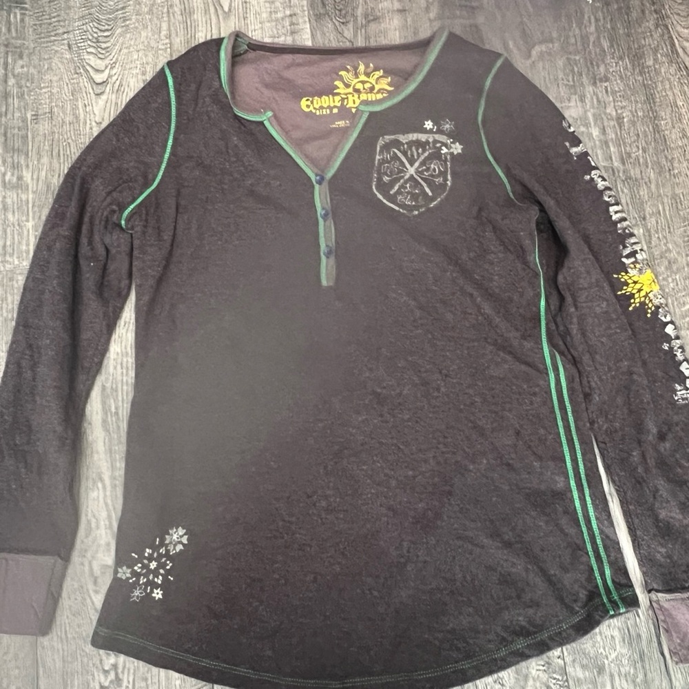 Eddie.Bauer Long Sleeve Tee - Dark brown with Green Trim